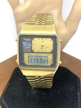Pulsar By Seiko Watch Y651-500A Quartz Vintage Analog Digital Gold Tone Steel